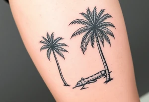 small, palm trees, beach vibe, leg tattoo idea