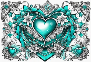 Hearts and stars the name "Drew" teal tattoo idea