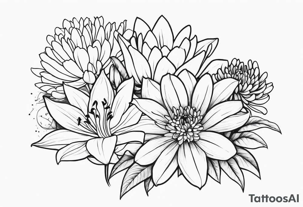 Lillies and chrysanthemums tattoo idea