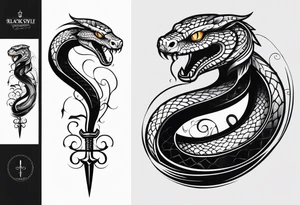 Aggresive Long Snake "phyton" with a sword, this design must be in a vertical vertical proportion. Additionaly the desing must be "Steampunk" type tattoo idea