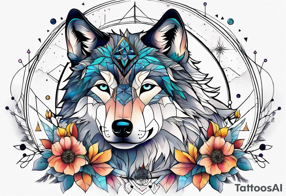 Constellation, animal wolf snow , géométric , flower tattoo idea