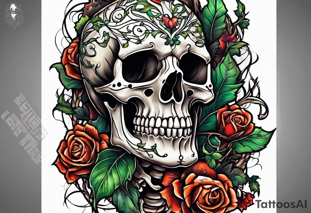 Full Skeleton wrapped in vines tattoo idea