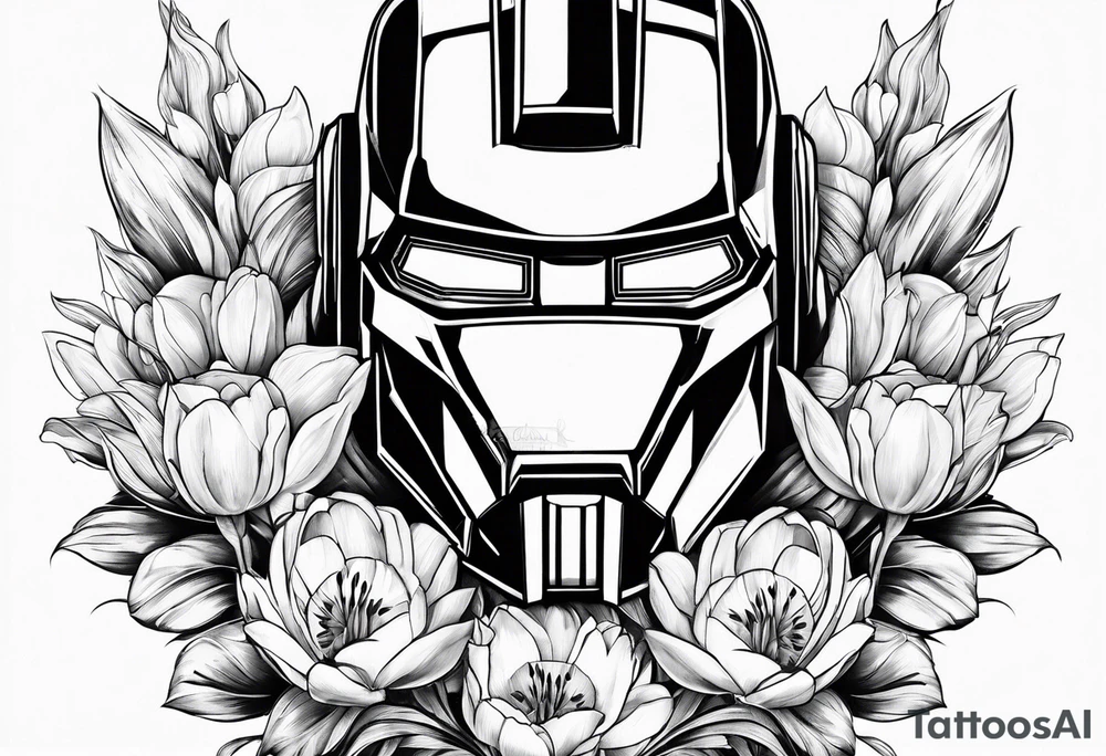 Autobot symbol with Dasiys and tulips tattoo idea