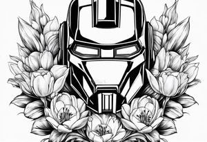 Autobot symbol with Dasiys and tulips tattoo idea