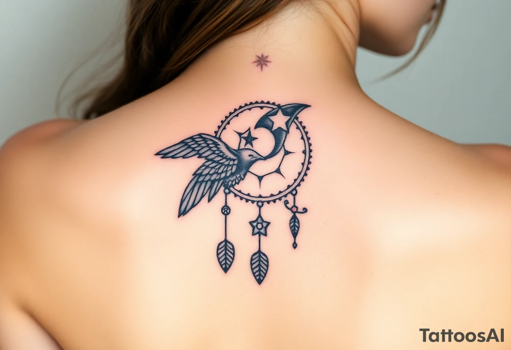 Raven dream catcher milky way moon shooting star tattoo idea