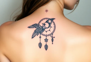 Raven dream catcher milky way moon shooting star tattoo idea