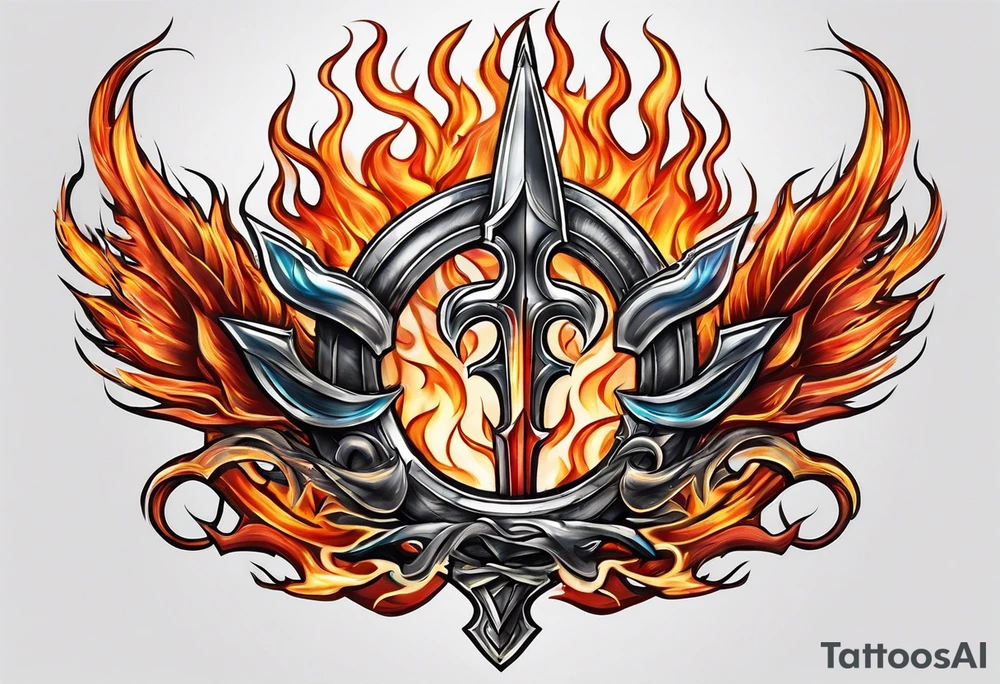 trident in flame tattoo idea