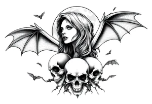 female vampire,bats,full moon,skulls. tattoo idea