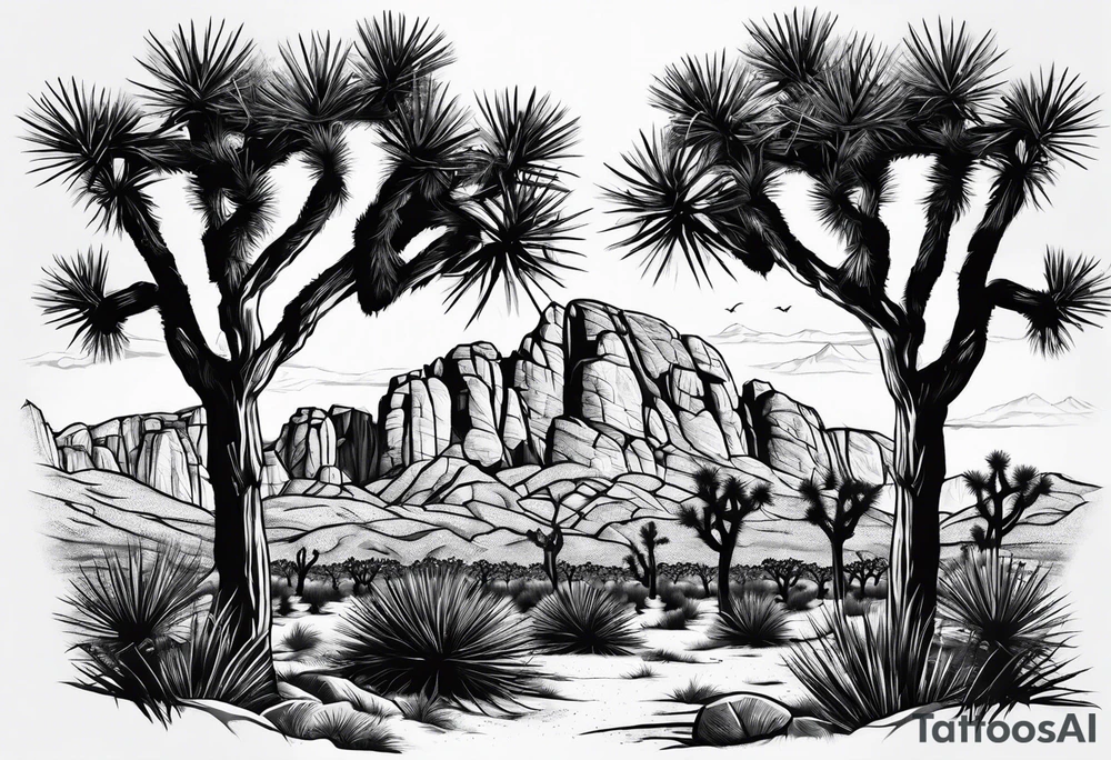Joshua Tree with mountains and pine trees tattoo idea Joshua Tree with mountains and pine trees tattoo idea