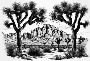 Joshua Tree with mountains and pine trees tattoo idea