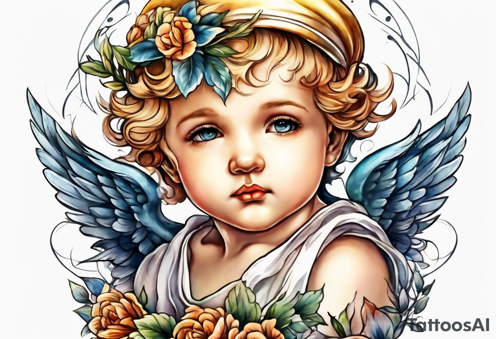 Cherub looking down tattoo idea