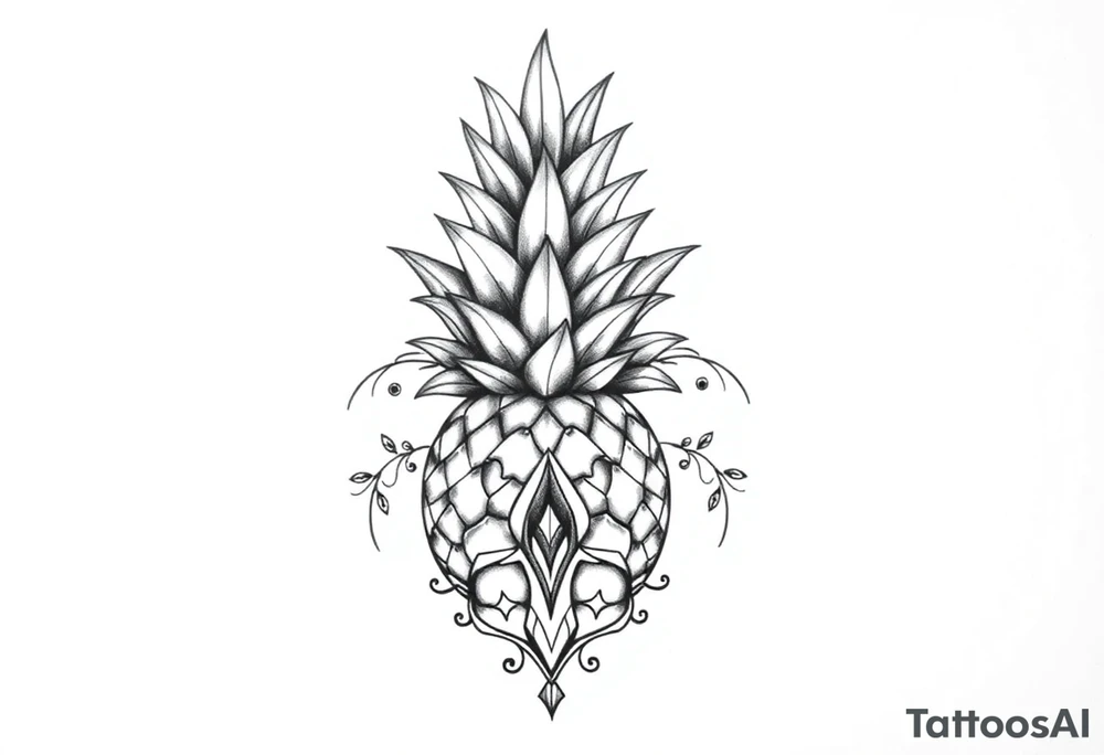 Bushy crown pineapple vagina, design to go over vagina , erotic vagina area design, anus to be at the bottom tattoo idea