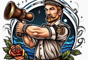 Hammer and nail with Dad banner tattoo idea