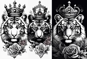 Full right arm sleeve  tiger with a crown and third eye with a hour glass instead the hour glass brain cover in in clouds and a heart cover in grass and roots with roses and smoke all over the arm tattoo idea
