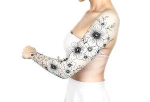Doodles full sleeve with flowers. Not perfect lines. Abstract. Artistic. Unique tattoo idea