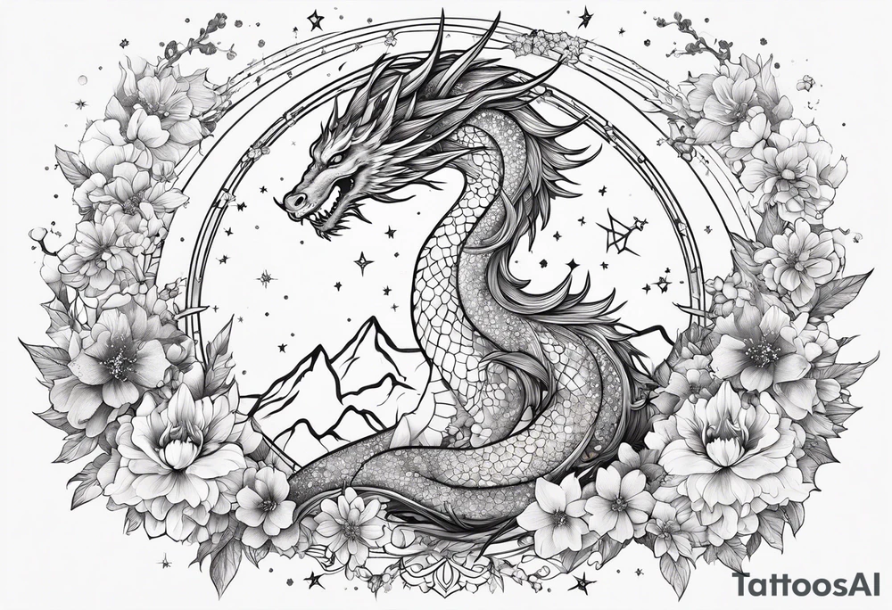 Constellation, wing , snow , cross , dragon female japan kawaii , flower tattoo idea