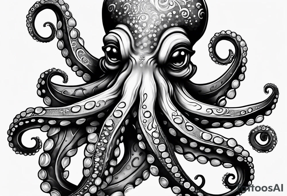 A shy but curious 8 inch tall octopus holding on to my leg for dear life while peaking around my calf tattoo idea