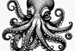 A shy but curious 8 inch tall octopus holding on to my leg for dear life while peaking around my calf tattoo idea