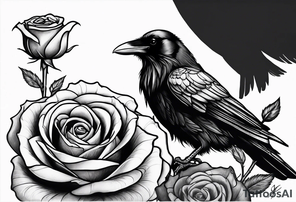 Raven looking back over shoulder with a rose underneath it tattoo idea