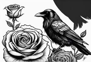Raven looking back over shoulder with a rose underneath it tattoo idea