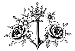 detailed beautiful gothic boho flowers with gorgeous crown and anchor tattoo idea