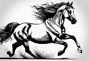Mustang horse running along blood stomping tattoo idea
