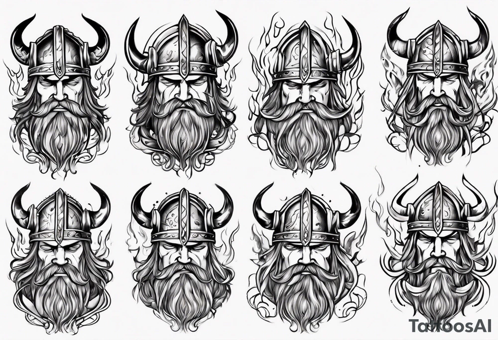 A viking riding face with flames tattoo idea