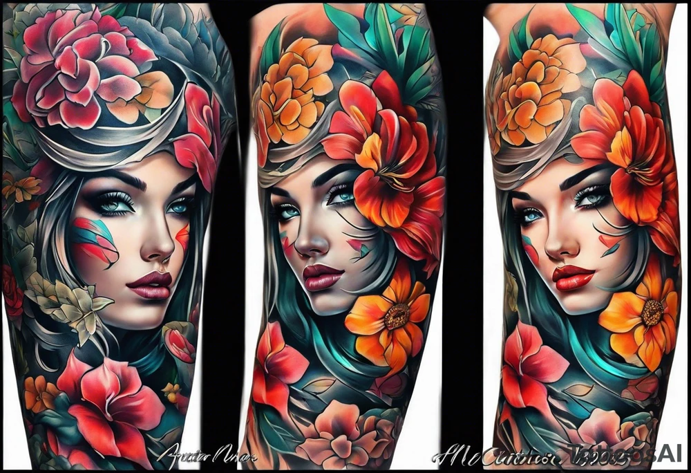 Sleeve with a lot of color tattoo idea