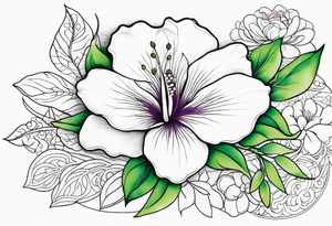 An outline of a rio dipladenia flower with a green and purple watercolor in the background tattoo idea
