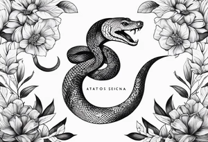 Serpiente pequeña con cerezos y hojas tattoo idea