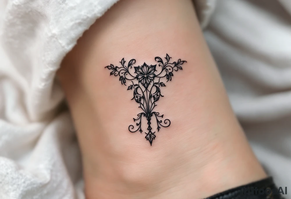 A delicate lace-like "T" in faded charcoal with a vintage feel. tattoo idea