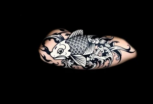 traditional koi fish swimming upstream through turbulent waves tattoo idea