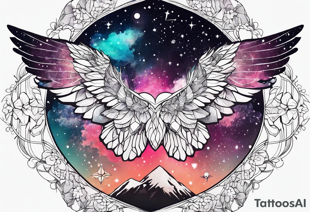 Constellation, wing , snow , géométric , flower tattoo idea