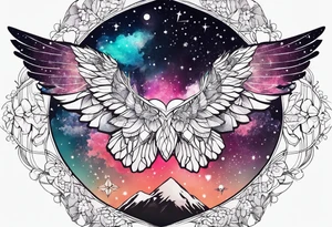 Constellation, wing , snow , géométric , flower tattoo idea