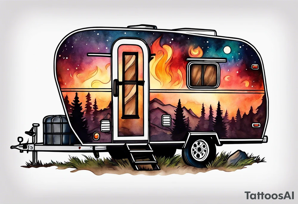 Small trailer camper campfire tattoo idea