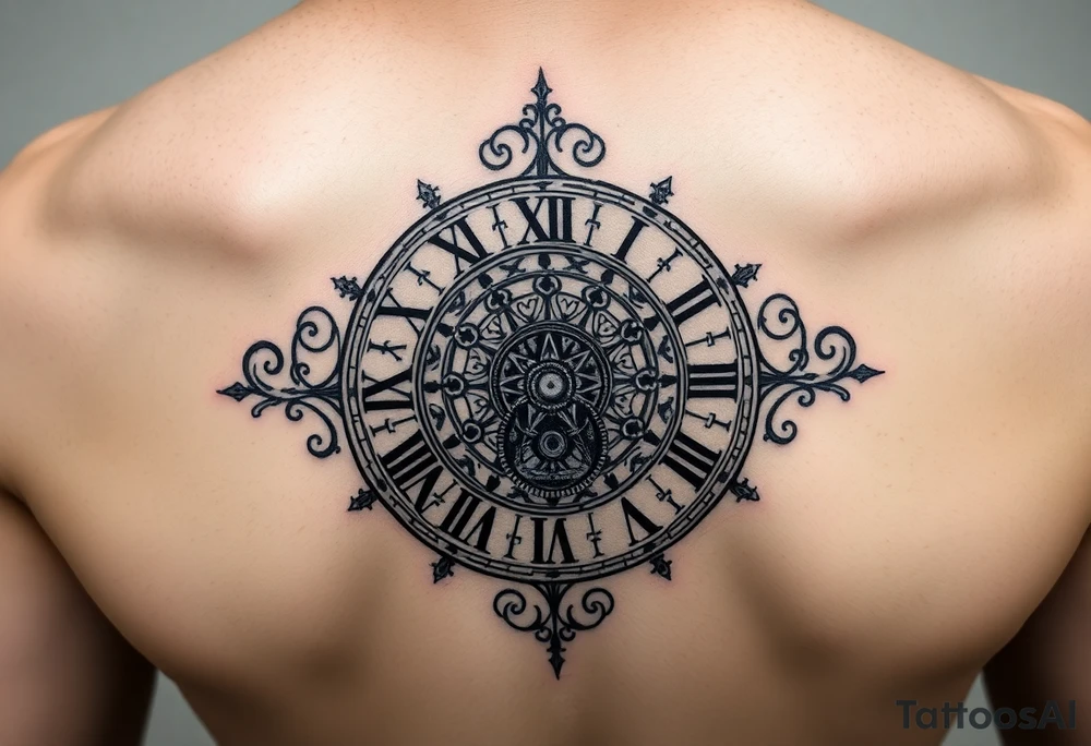vintage roman numerals within ornate clockwork mechanism tattoo idea