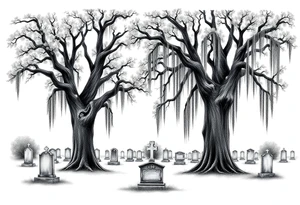 Laurel oaks with Spanish moss in a cemetery tattoo idea