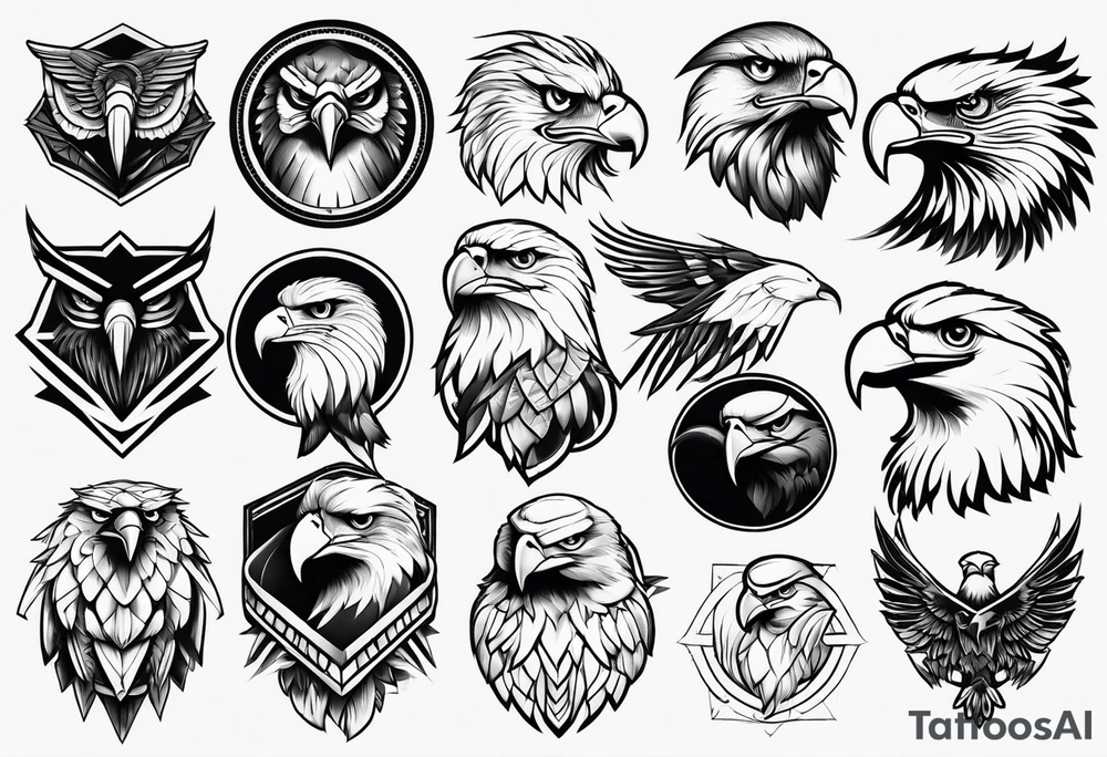Variety of eagle faces traditional style flash sheet tattoo idea