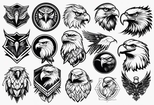Variety of eagle faces traditional style flash sheet tattoo idea