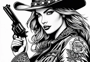 Cowgirl with revolver tattoo idea