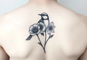 Small fantail with a poppy and a daffodil tattoo idea