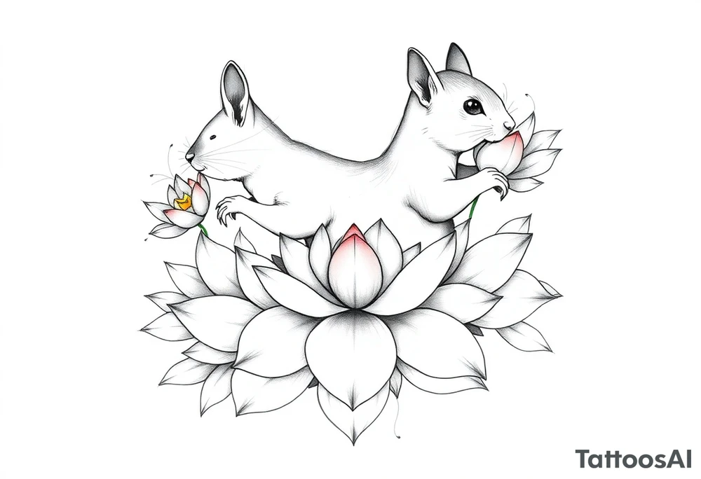 Crazy new school squirrel blooming lotus flowers tattoo idea