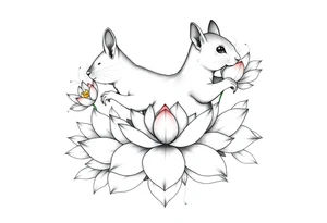 Crazy new school squirrel blooming lotus flowers tattoo idea