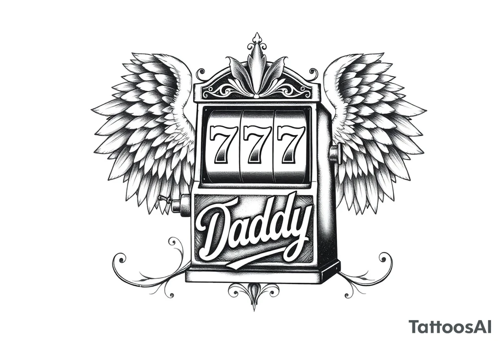 Slot machine with 777 and the word Daddy with angel wings tattoo idea
