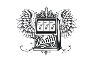Slot machine with 777 and the word Daddy with angel wings tattoo idea