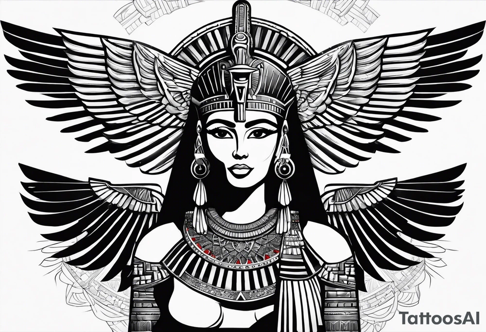 black and white Egyptian goddess Isis tattoo idea