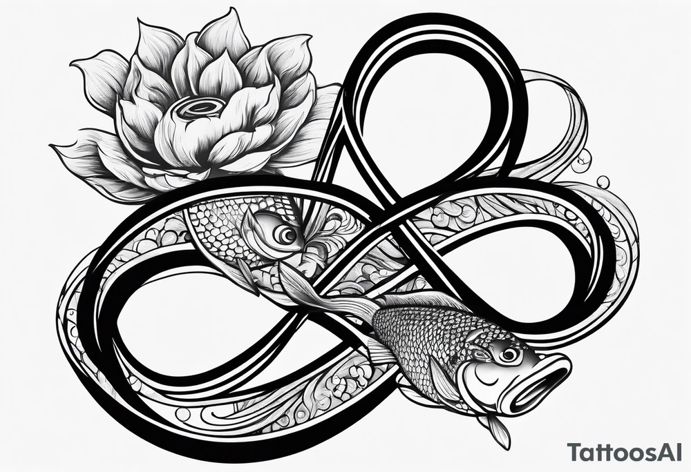 Infinity symbol with coi fish and name tattoo idea