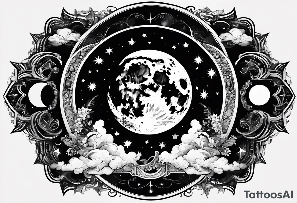 Moon phases stars clouds not black background tattoo idea