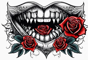 Sexy vampire mouth biting rose tattoo idea