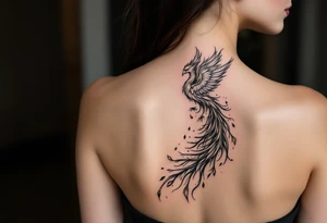 magnificent phoenix rising from golden flames with trailing embers tattoo idea